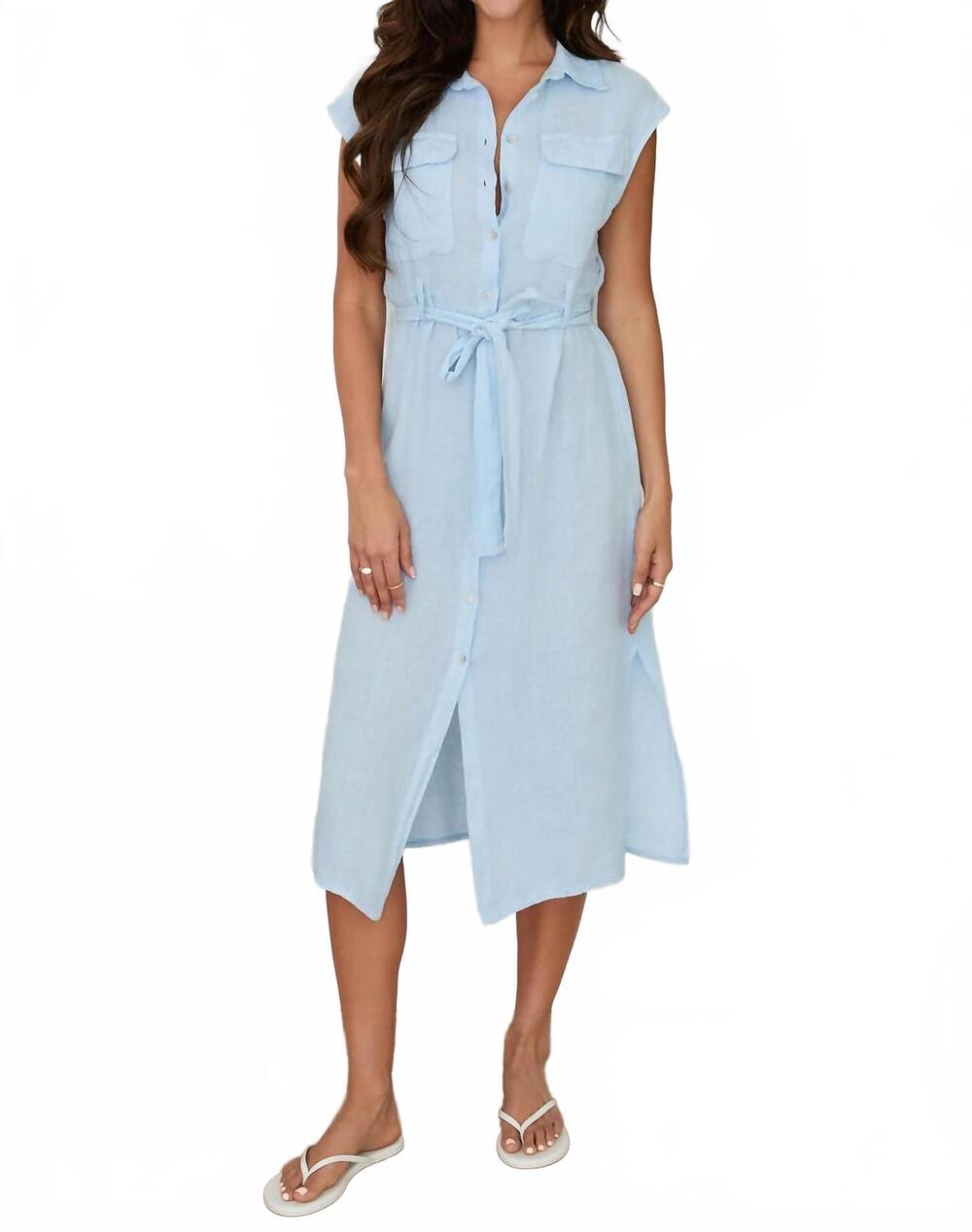 NEW MILIO MILANO capri sleeveless button down linen dress in sky blue